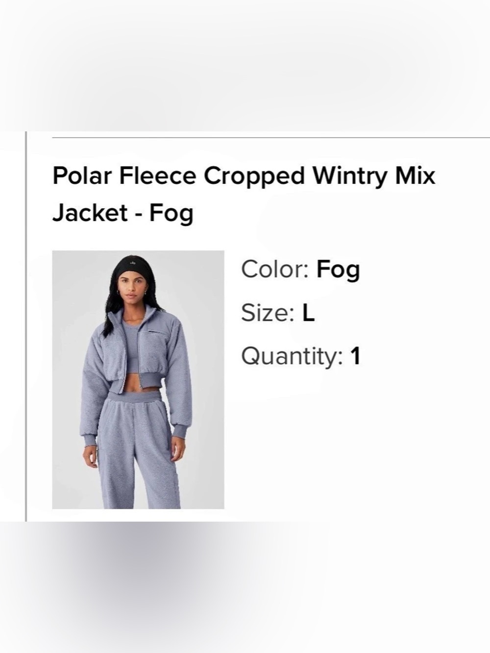 Alo Yoga Polar Fleece Cropped Wintry Mix Jacket Gray Fog- Large